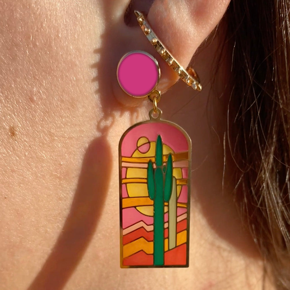 "Stained Glass Saguaro" Earrings