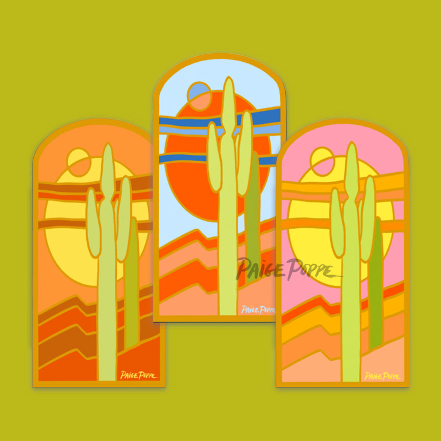 "Stained Glass Saguaro" Sticker in Blue