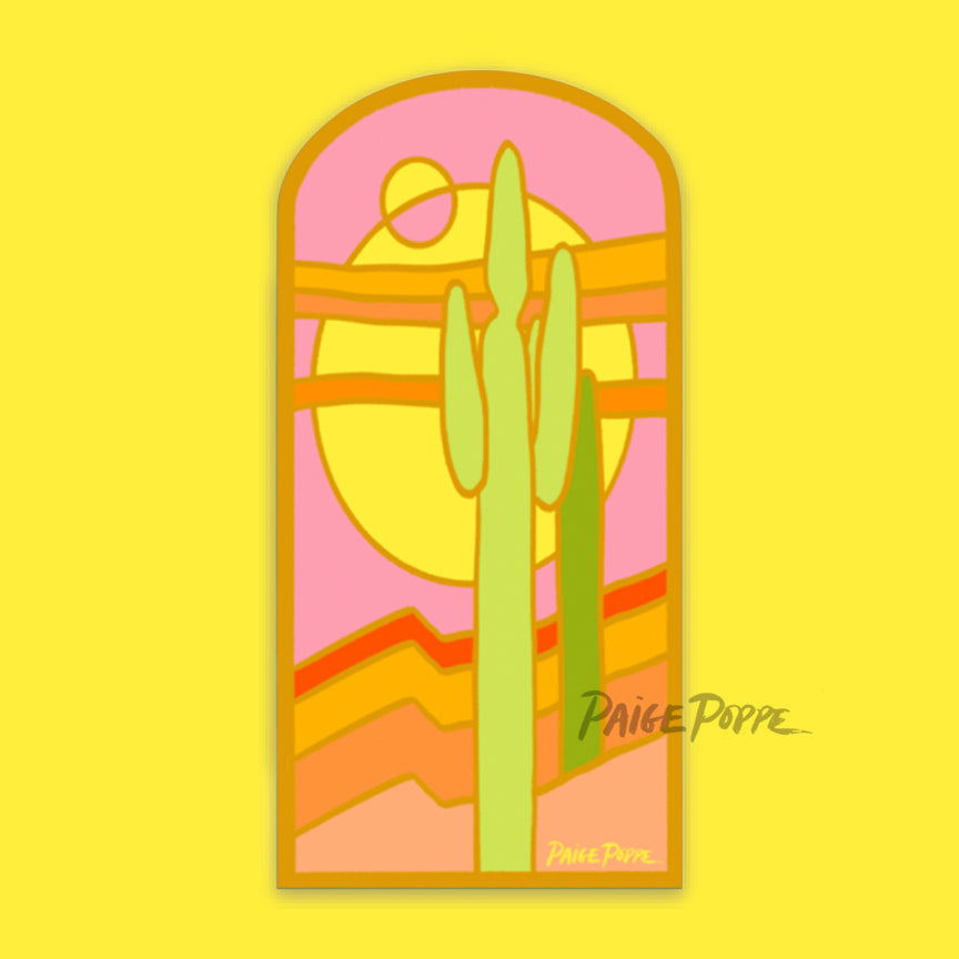 "Stained Glass Saguaro" Sticker in Pink