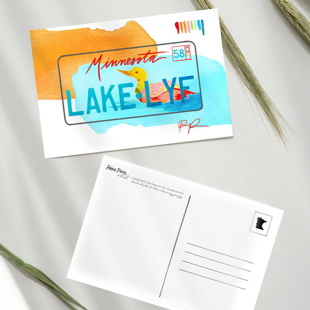 "Lake Life" Minnesota License Plate Postcard