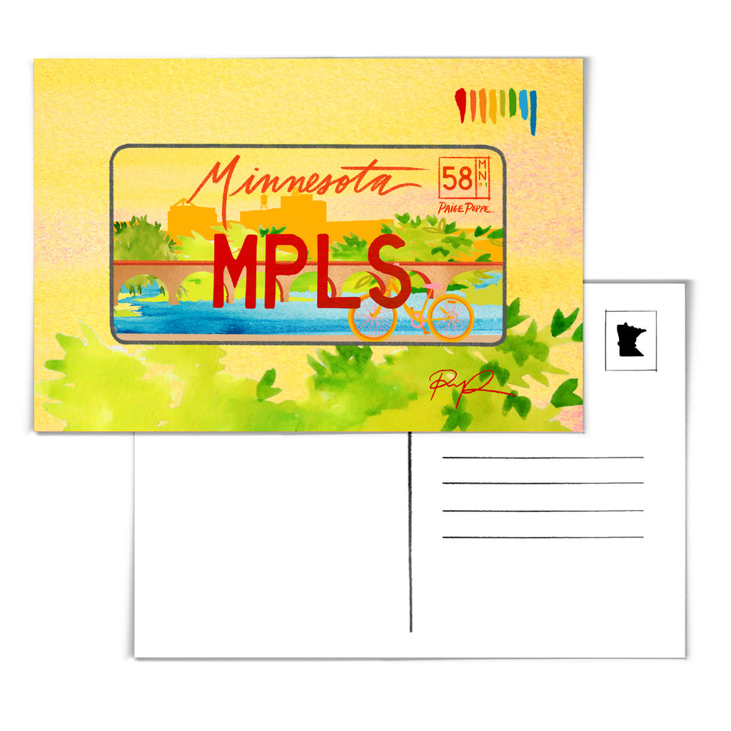 "Bike Minneapolis" Minnesota License Plate Postcard