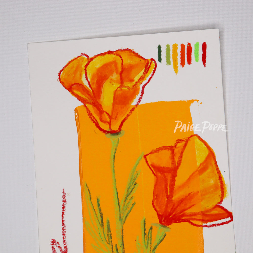 "Golden Poppies, Two" Original Painting on Paper