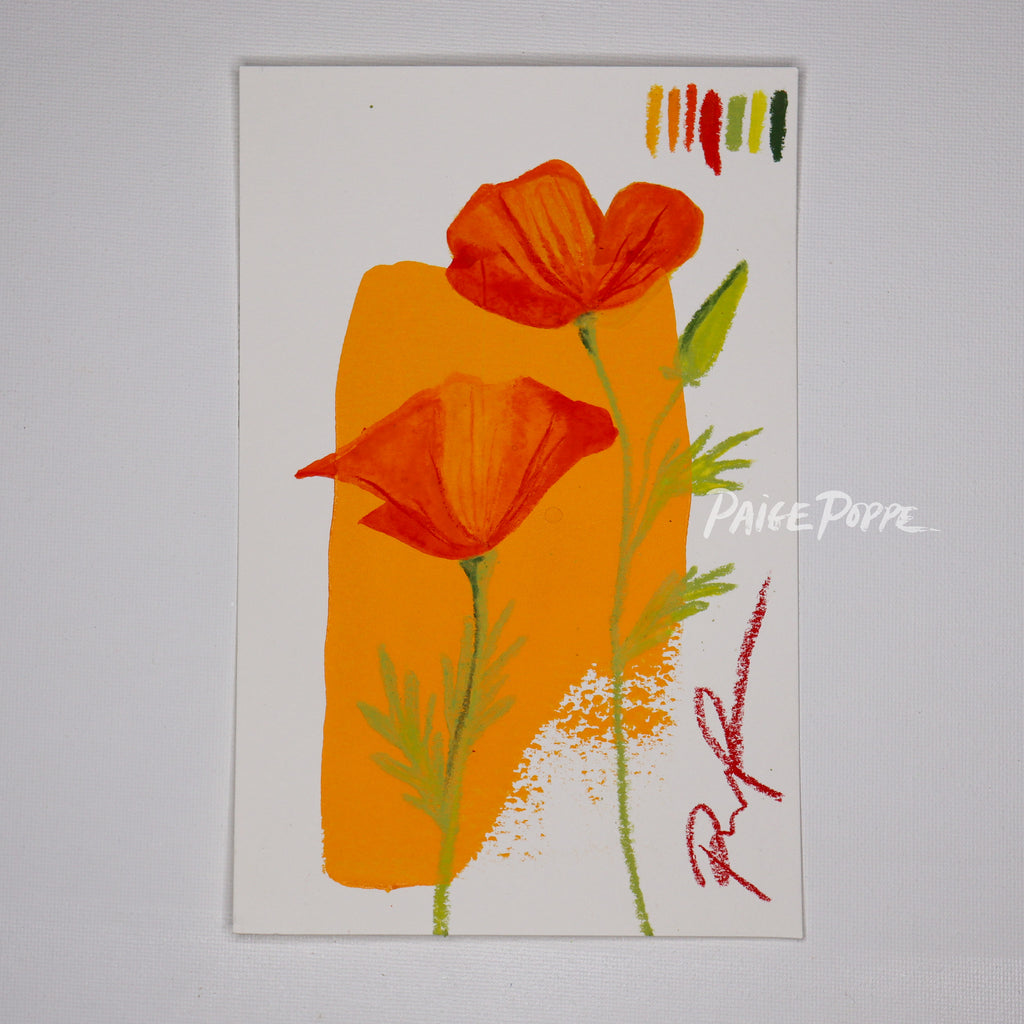 "Golden Poppies, One" Original Painting on Paper