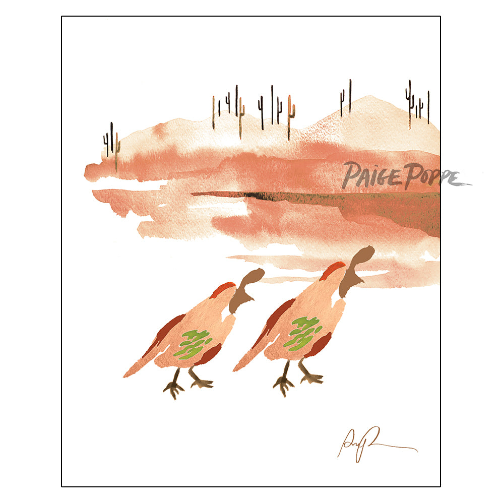 "Quail on the Trail" Watercolor Print