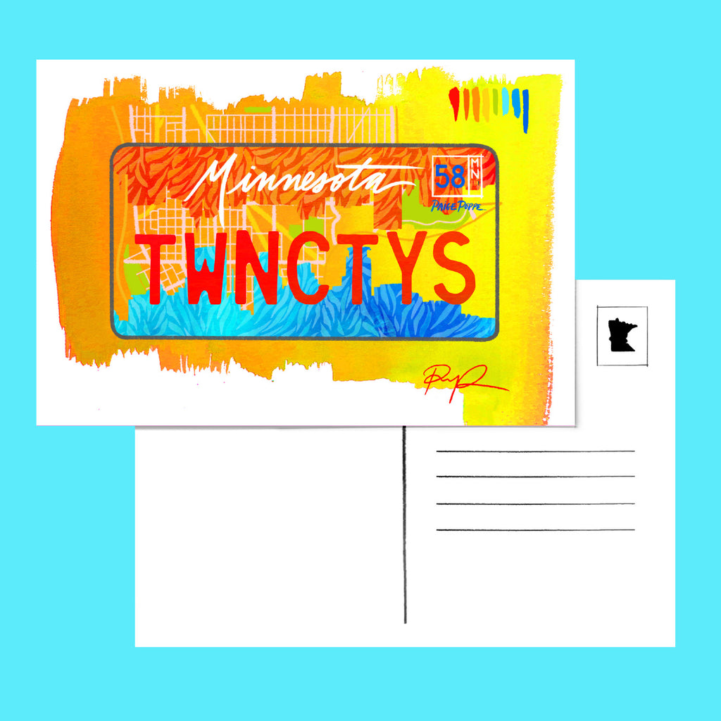 "Twin Cities" Minnesota License Plate Postcard