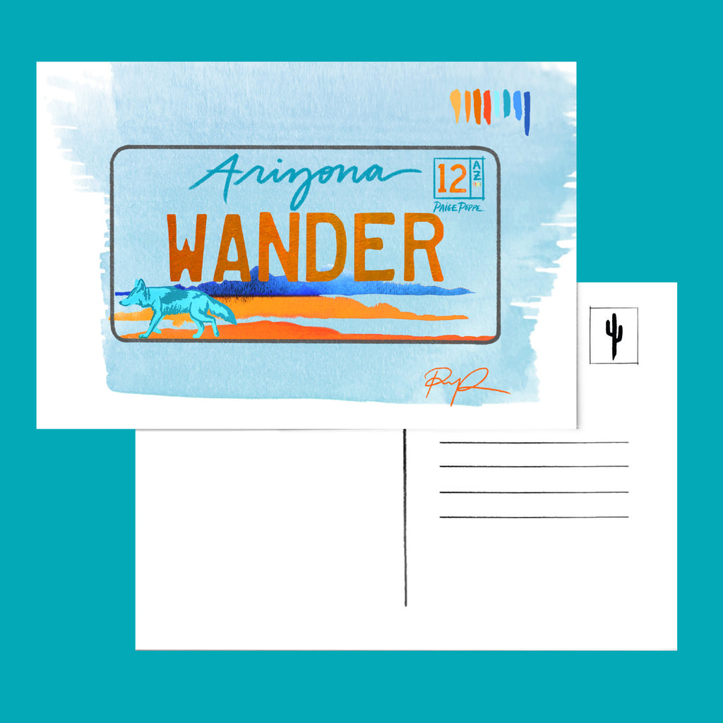 "Wander" Arizona License Plate Postcard
