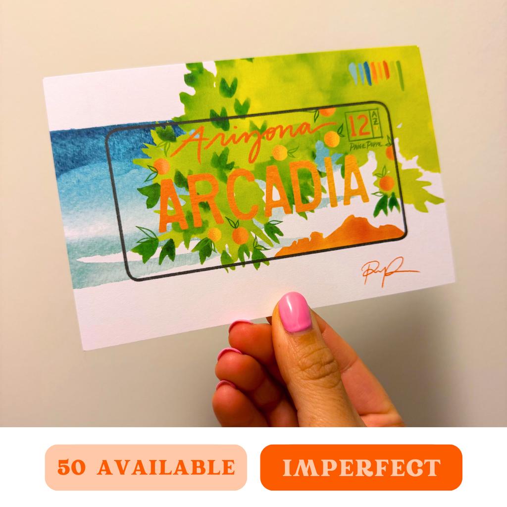 "Arcadia" Imperfect Arizona License Plate Postcard