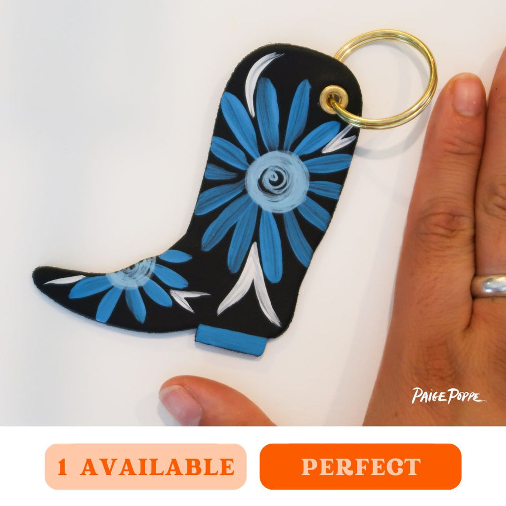 "Blue Suede Shoes" Handpainted Leather Cowgirl Boot Keychain