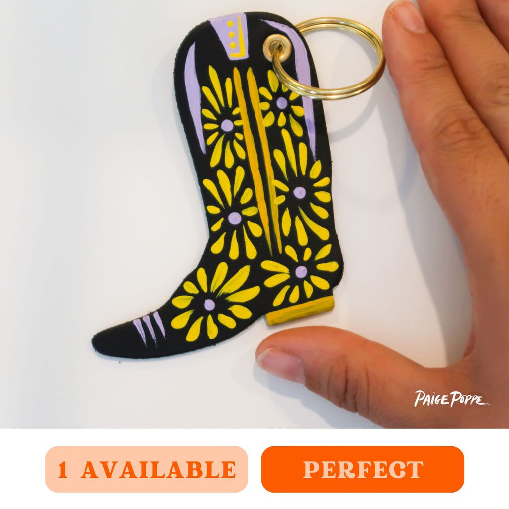 "Daisy Dreamer" Handpainted Leather Cowgirl Boot Keychain
