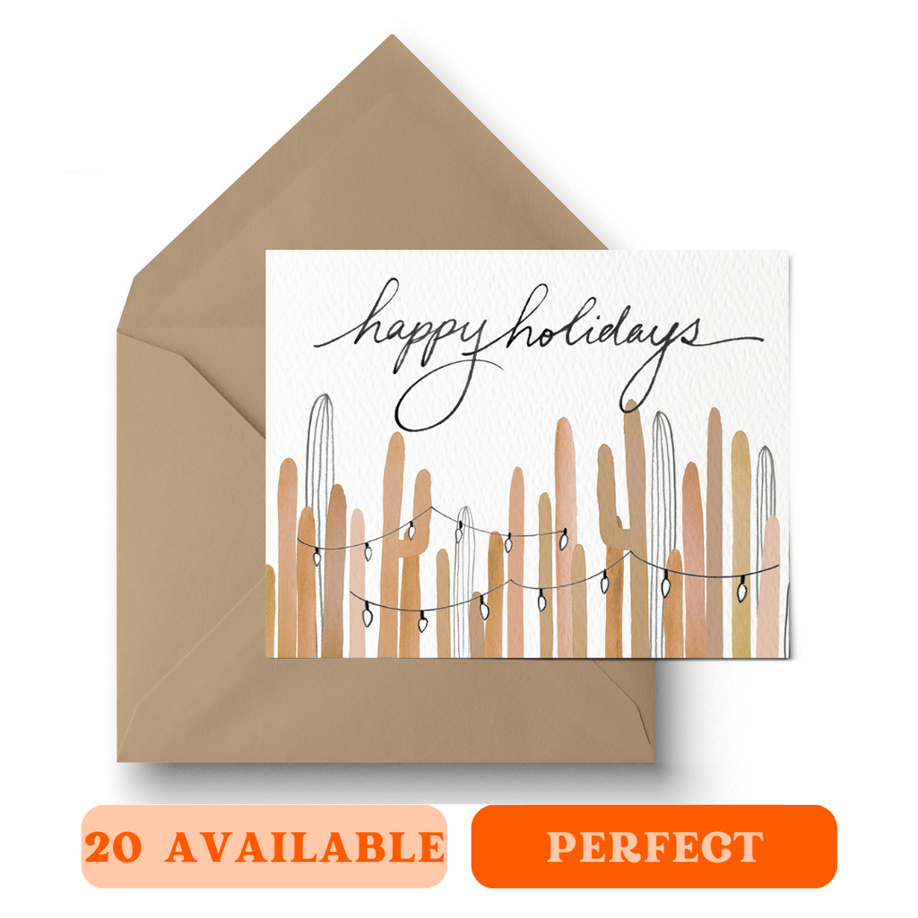 "Earthy Saguaro Lights" Holiday Card