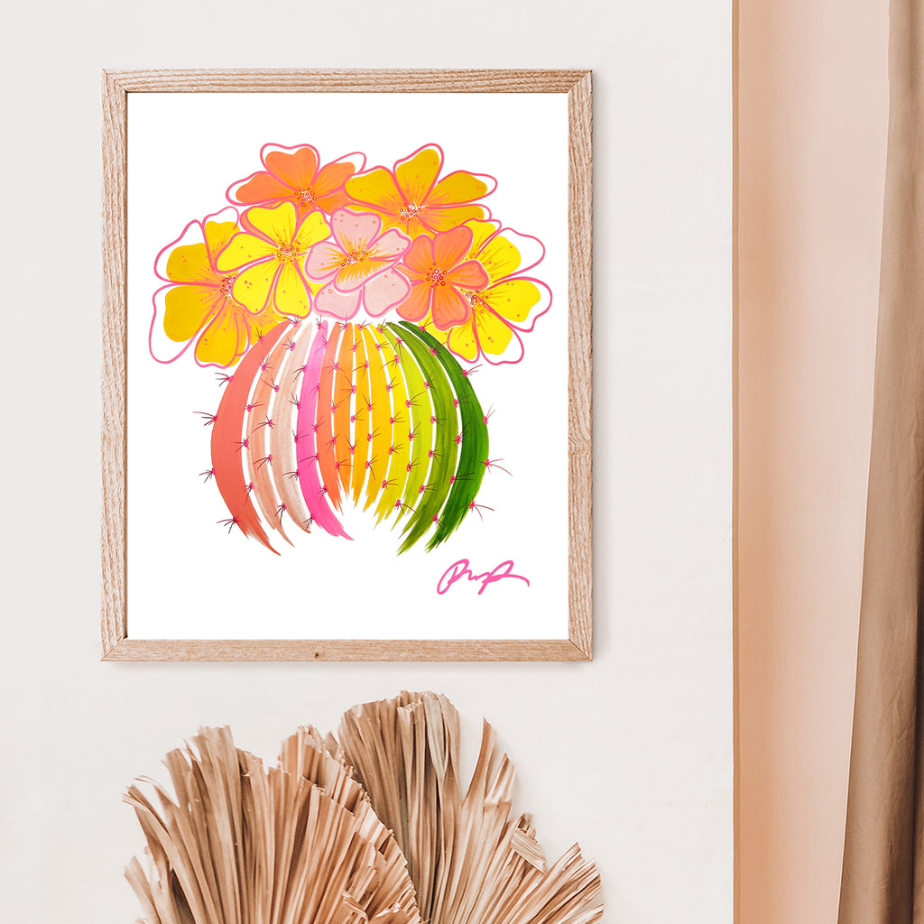 "Bouncing Barrel Blooms" Watercolor Art Print