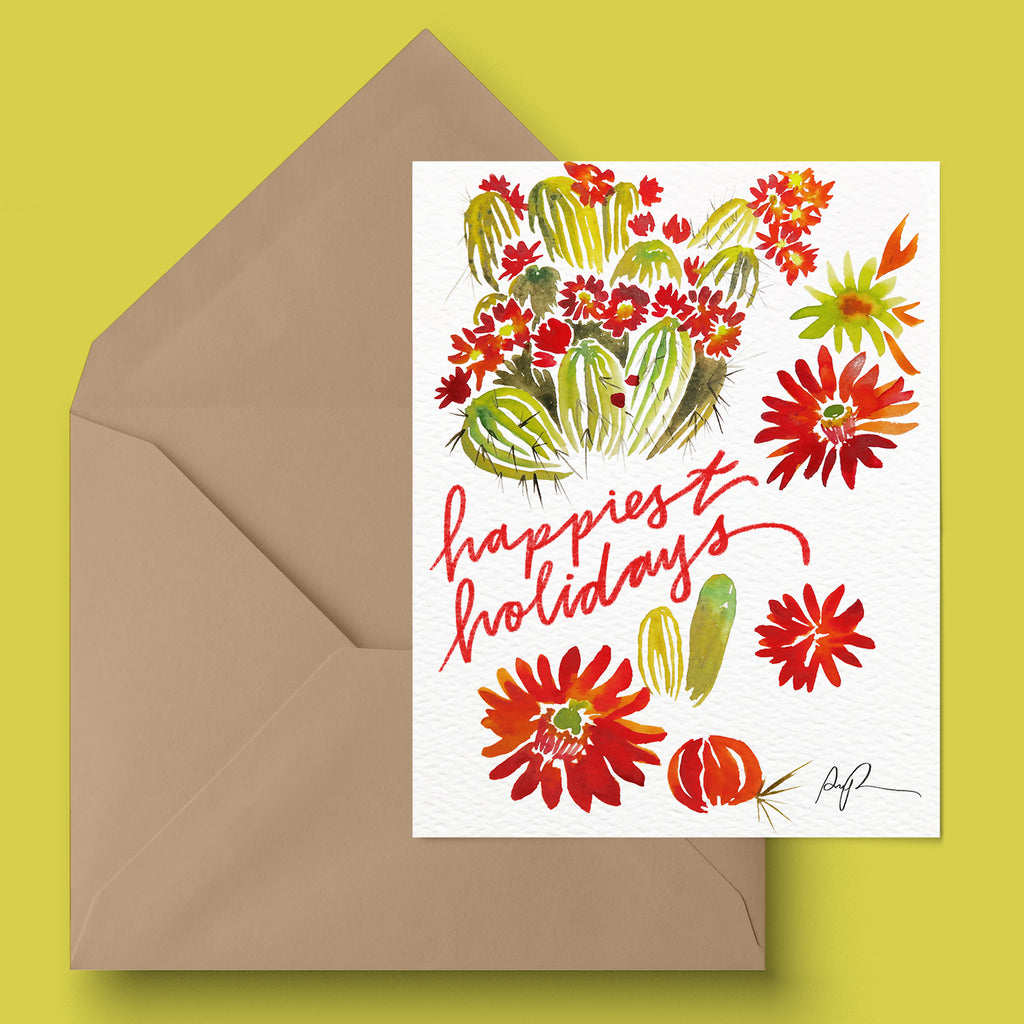 "Hedgehog Cactus" Holiday Greeting Card