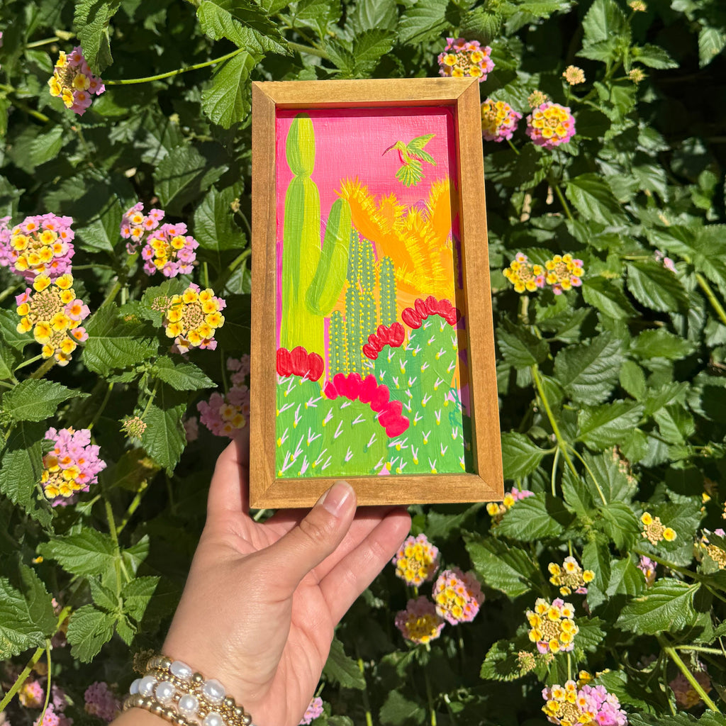 "Garden's Visitor" Original Wood Painting