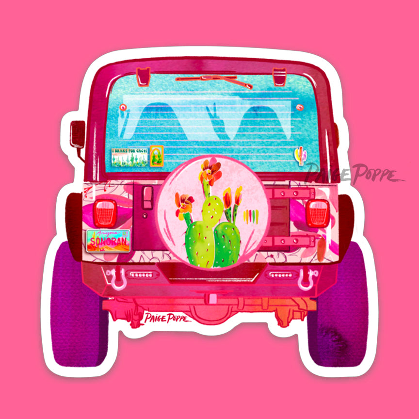 "Vibrant Voyage" Pink Jeep Diecut Sticker