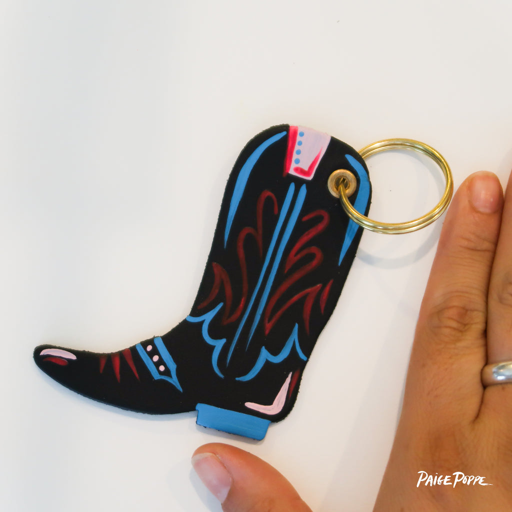 "Dazzle Dancer" Handpainted Leather Cowgirl Boot Keychain