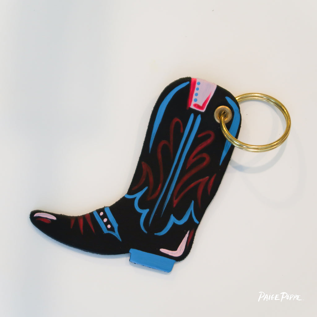 "Dazzle Dancer" Handpainted Leather Cowgirl Boot Keychain