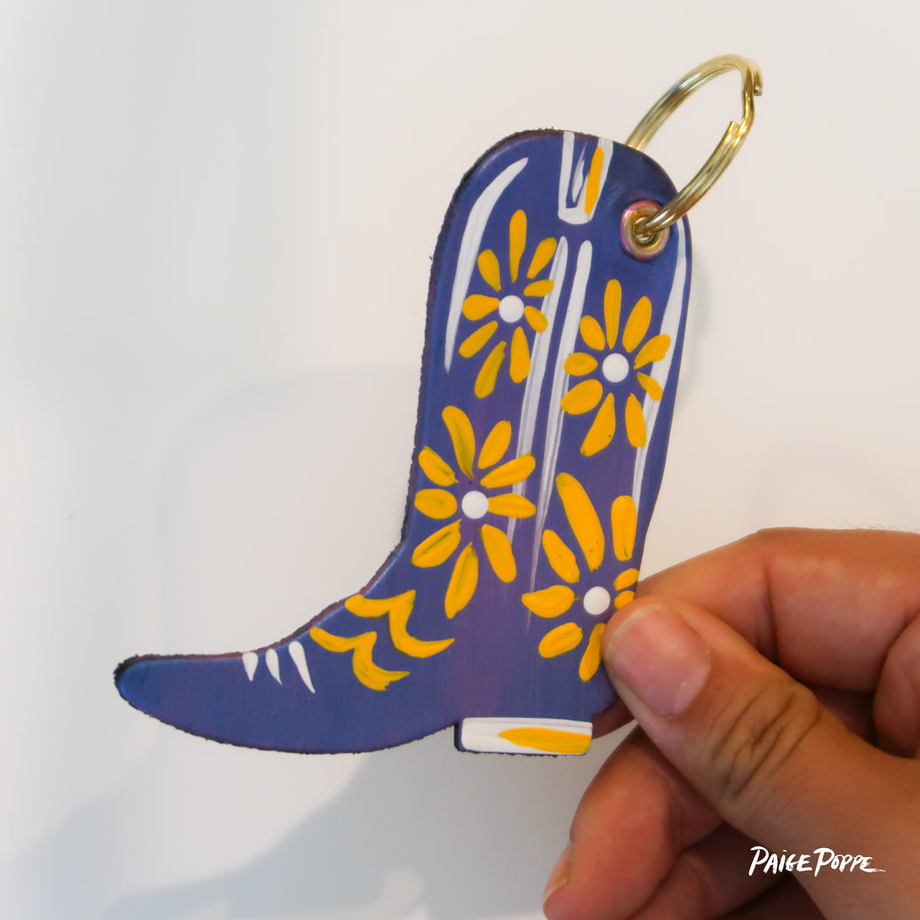 "Metallic Moonlight" Handpainted Leather Cowgirl Boot Keychain