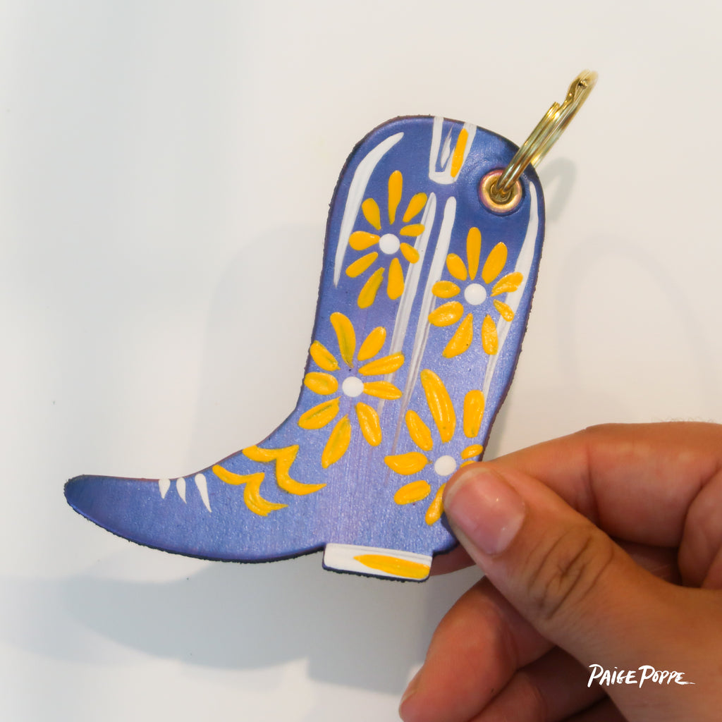 "Metallic Moonlight" Handpainted Leather Cowgirl Boot Keychain