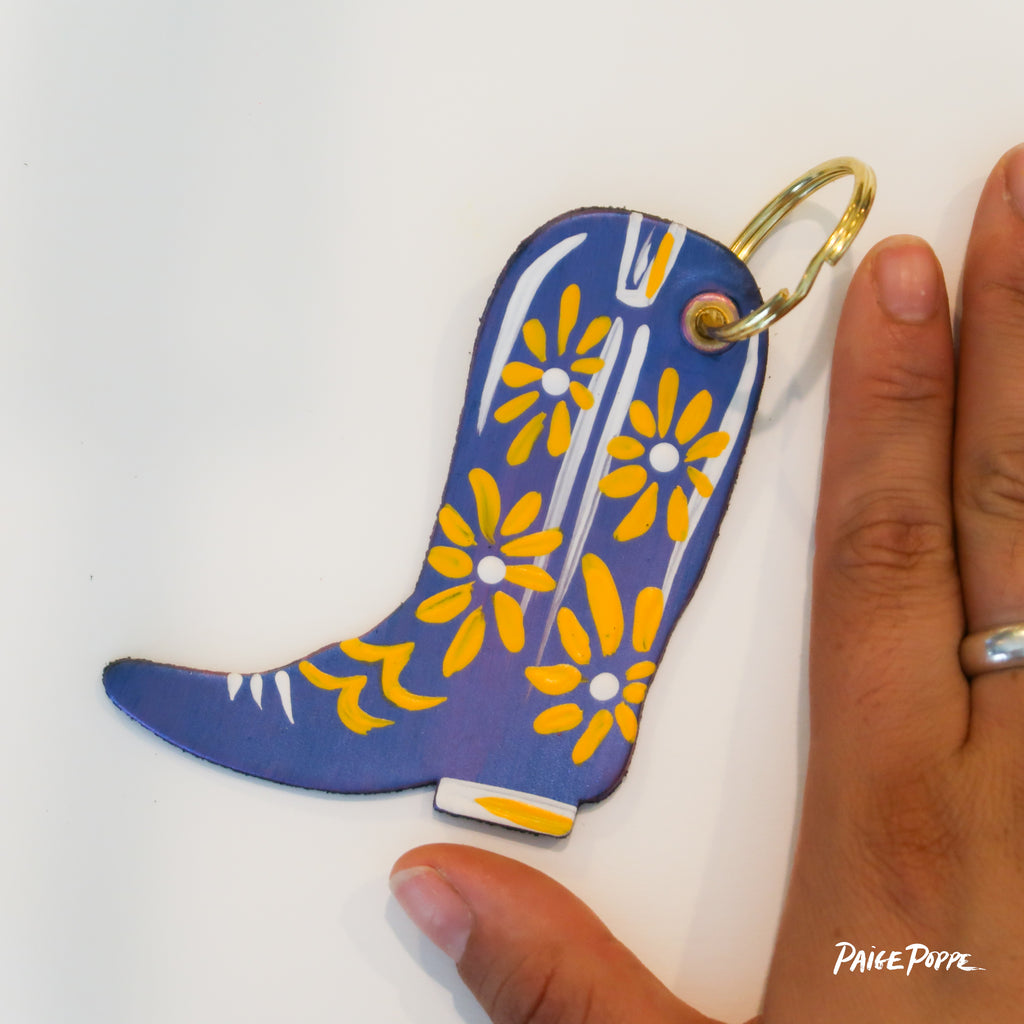 "Metallic Moonlight" Handpainted Leather Cowgirl Boot Keychain