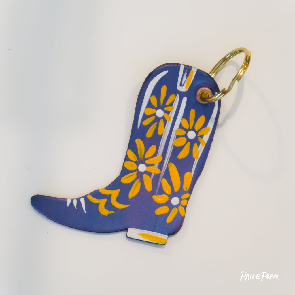 "Metallic Moonlight" Handpainted Leather Cowgirl Boot Keychain