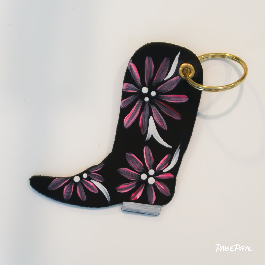 "Pink Petals" Handpainted Leather Cowgirl Boot Keychain