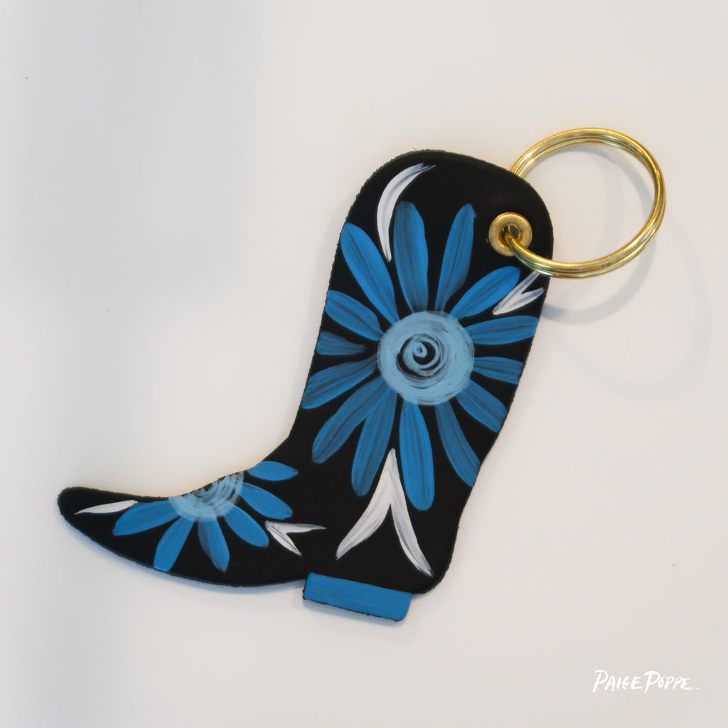 "Blue Suede Shoes" Handpainted Leather Cowgirl Boot Keychain