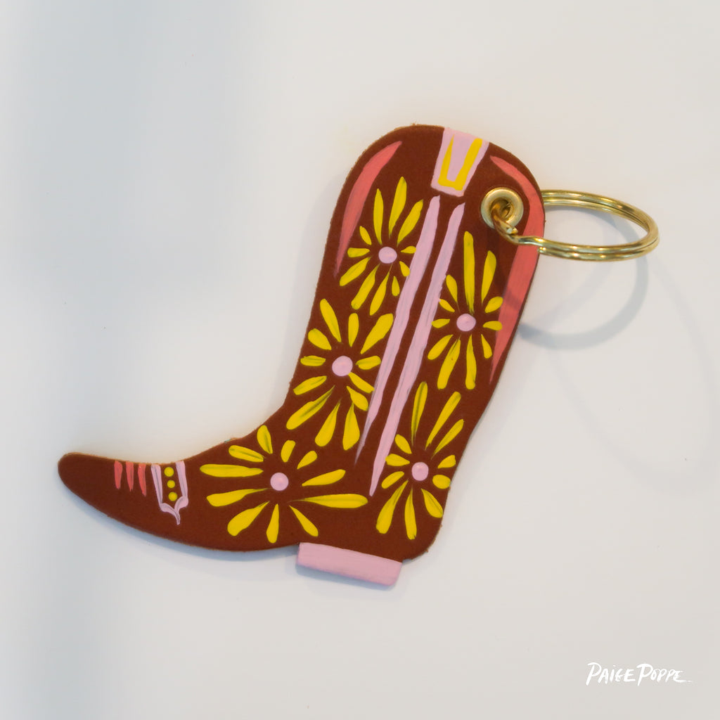 "Daisy Dancer" Handpainted Leather Cowgirl Boot Keychain