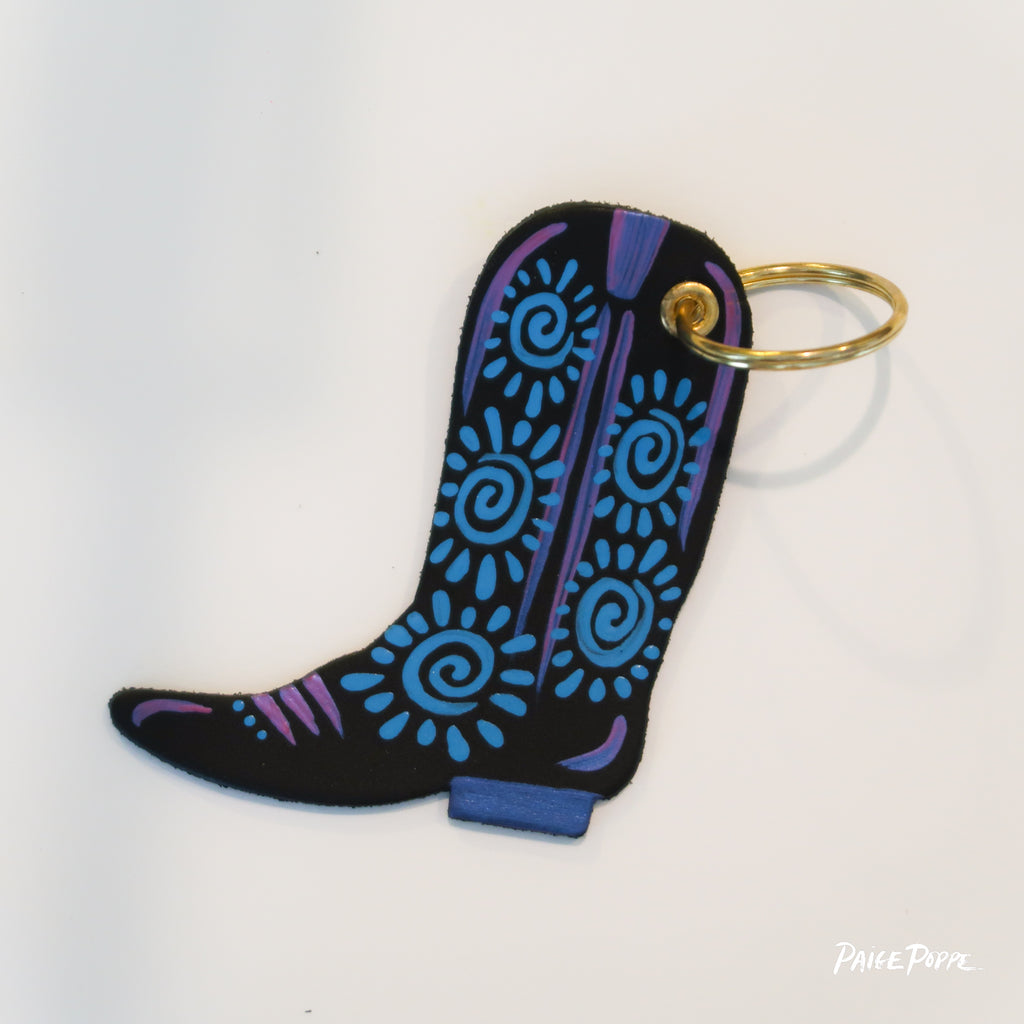 "Swirls of Sunshine" Handpainted Leather Cowgirl Boot Keychain