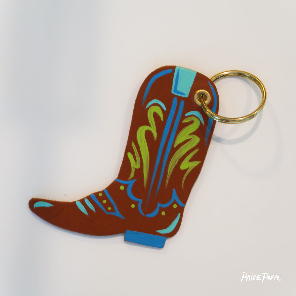 "Line Dancer" Handpainted Leather Cowgirl Boot Keychain