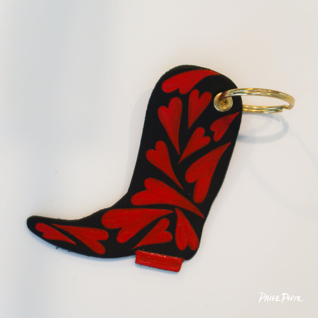 "Queen of Hearts" Handpainted Leather Cowgirl Boot Keychain