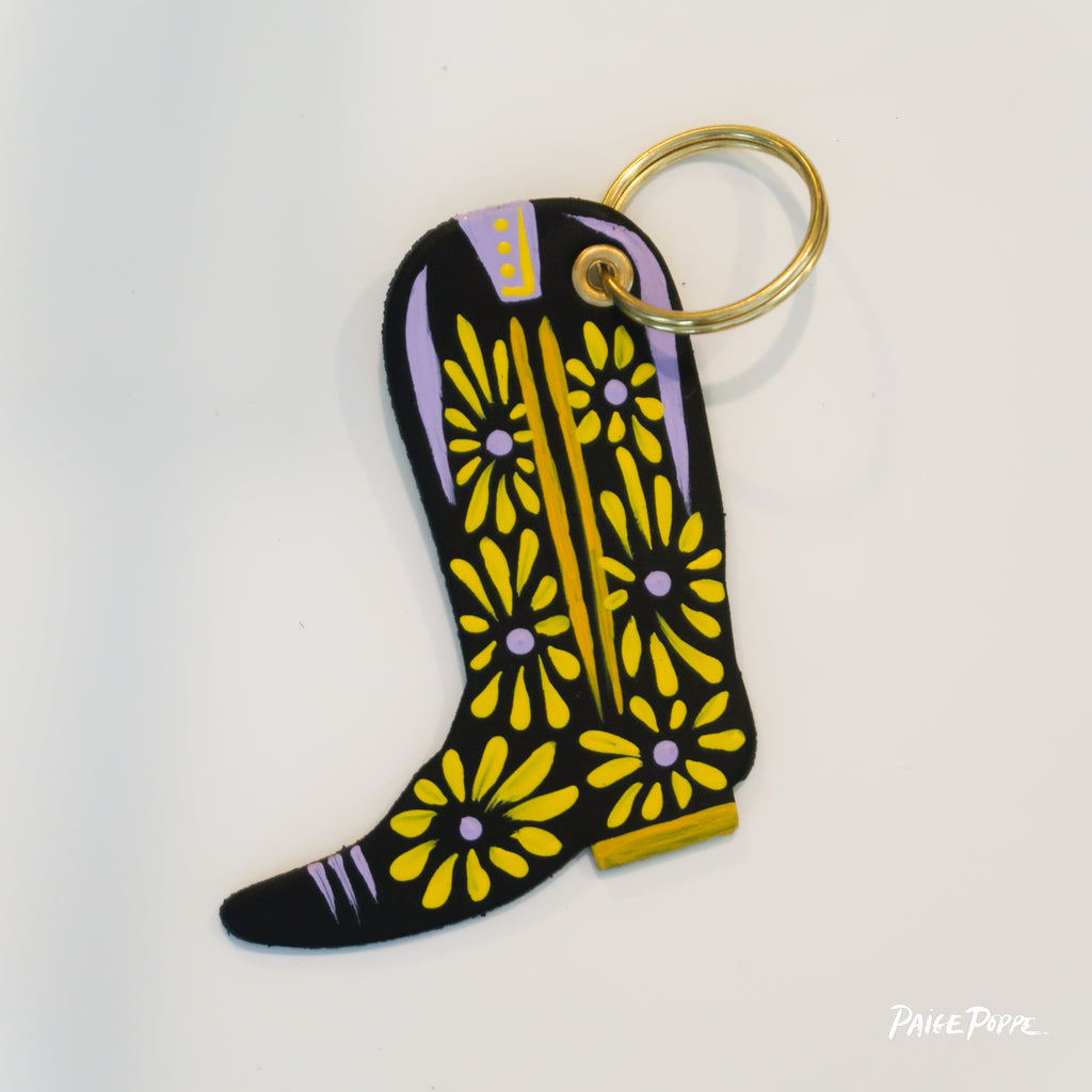 "Daisy Dreamer" Handpainted Leather Cowgirl Boot Keychain