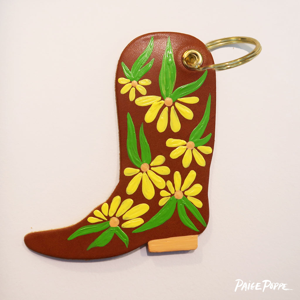 "Blooming Boot" Handpainted Leather Cowgirl Boot Keychain