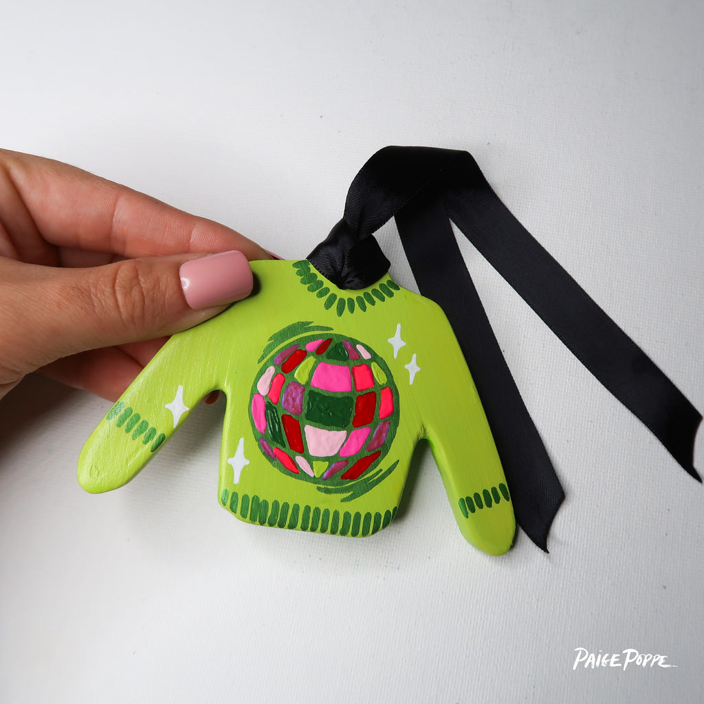"Festive Disco" Handpainted Ceramic Ornament
