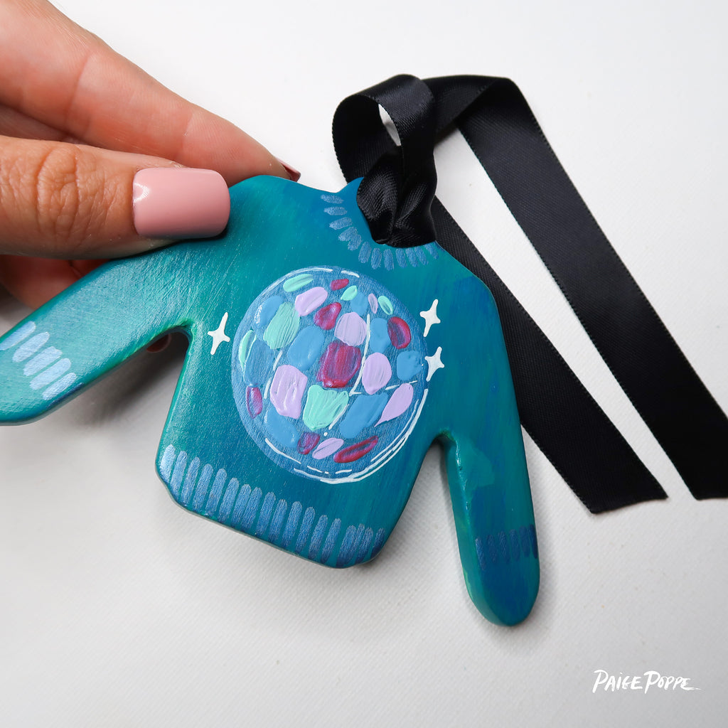 "Dressed in Disco" Handpainted Ceramic Ornament