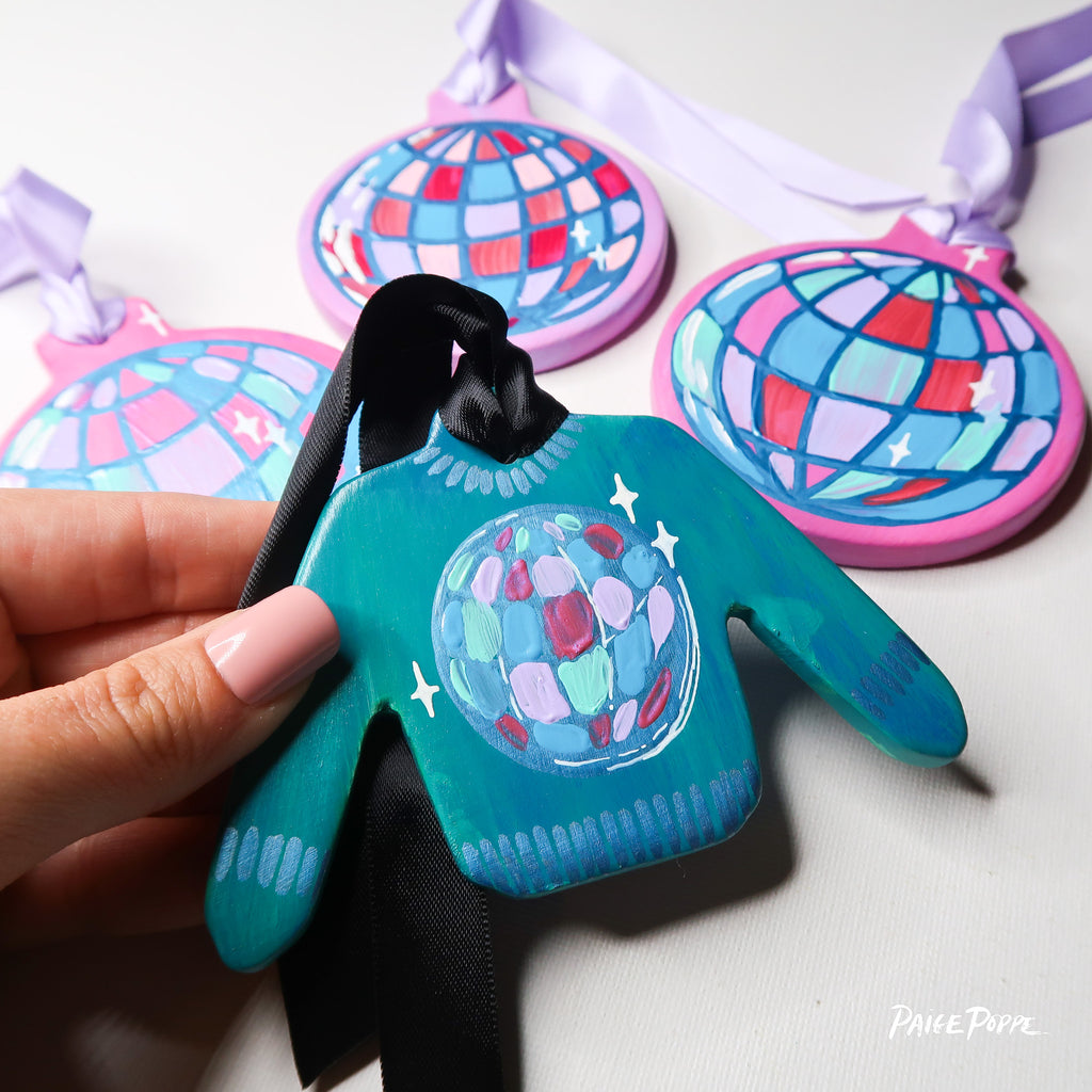 "Dressed in Disco" Handpainted Ceramic Ornament
