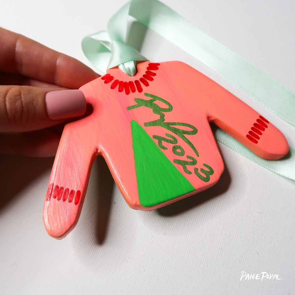 "Trimmed with Trees" Handpainted Ceramic Ornament