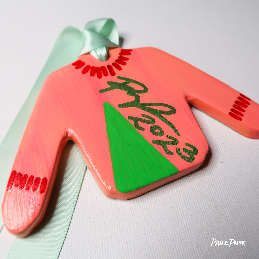 "Trimmed with Trees" Handpainted Ceramic Ornament