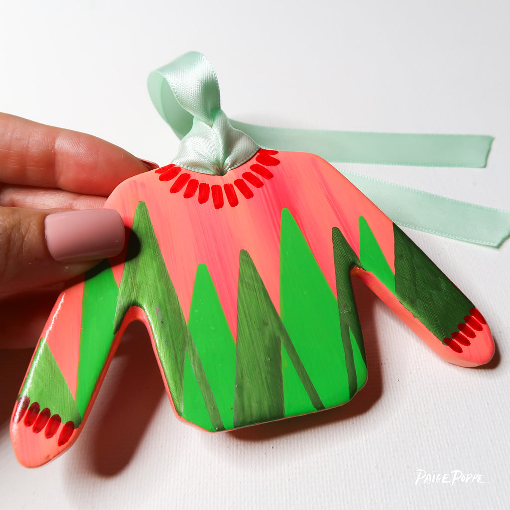 "Trimmed with Trees" Handpainted Ceramic Ornament