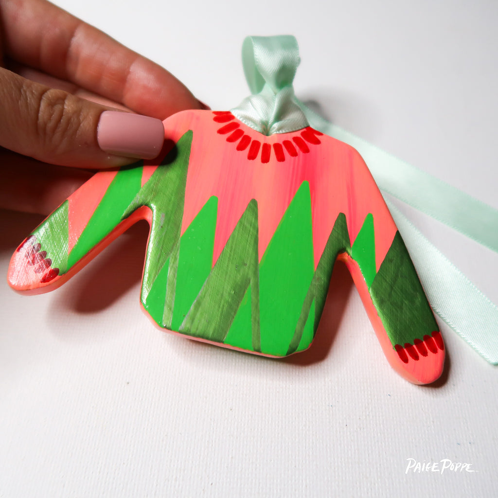 "Trimmed with Trees" Handpainted Ceramic Ornament