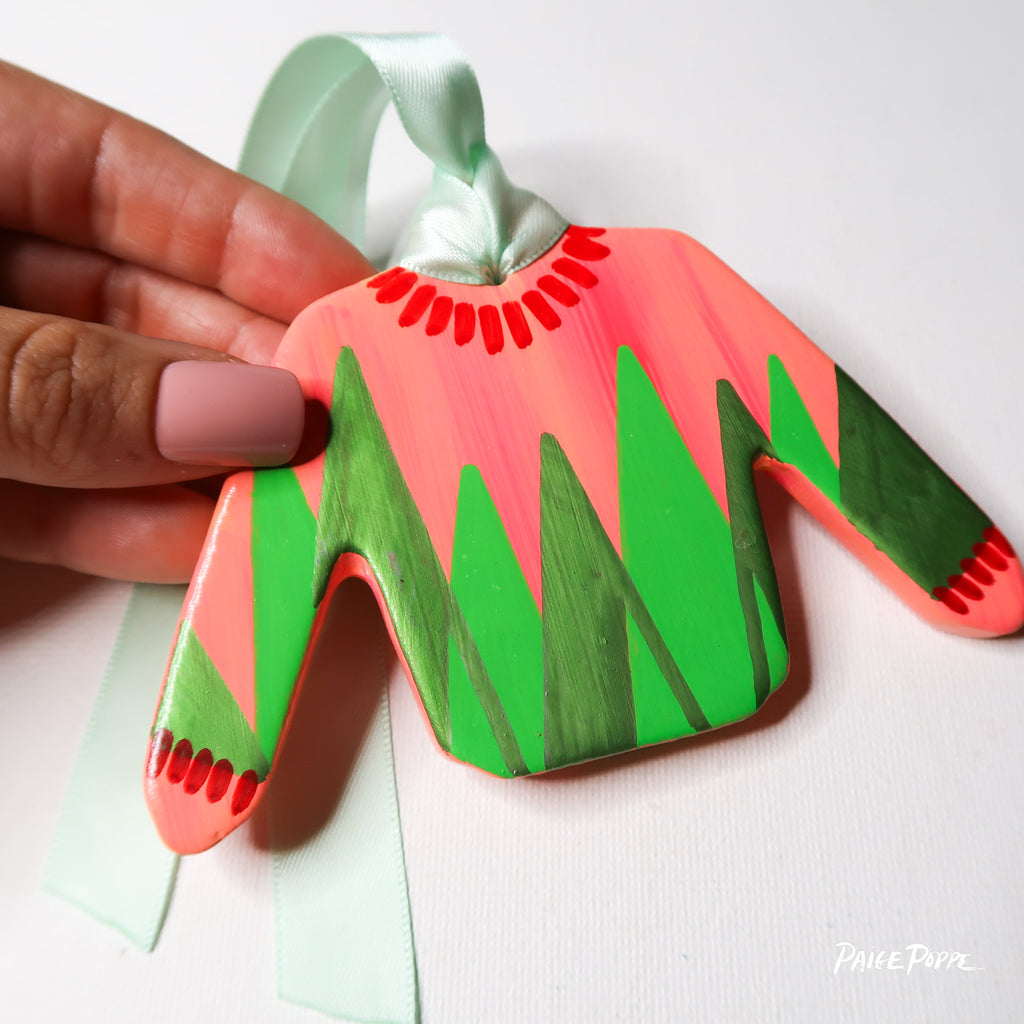 "Trimmed with Trees" Handpainted Ceramic Ornament