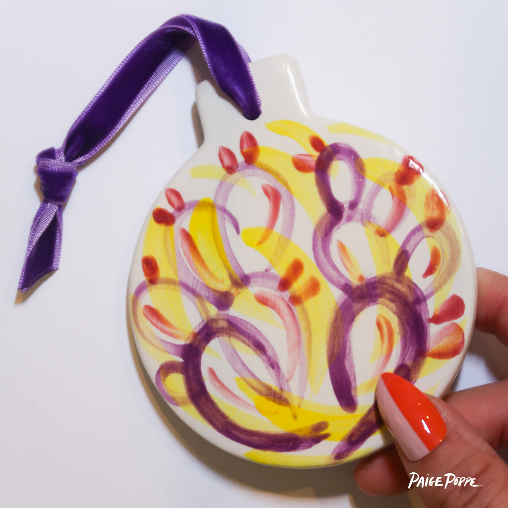 "Purple Prickly" Handpainted Ceramic Ornament