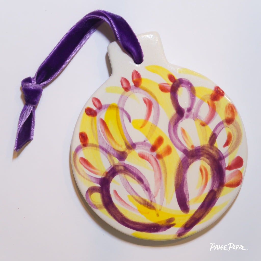 "Purple Prickly" Handpainted Ceramic Ornament