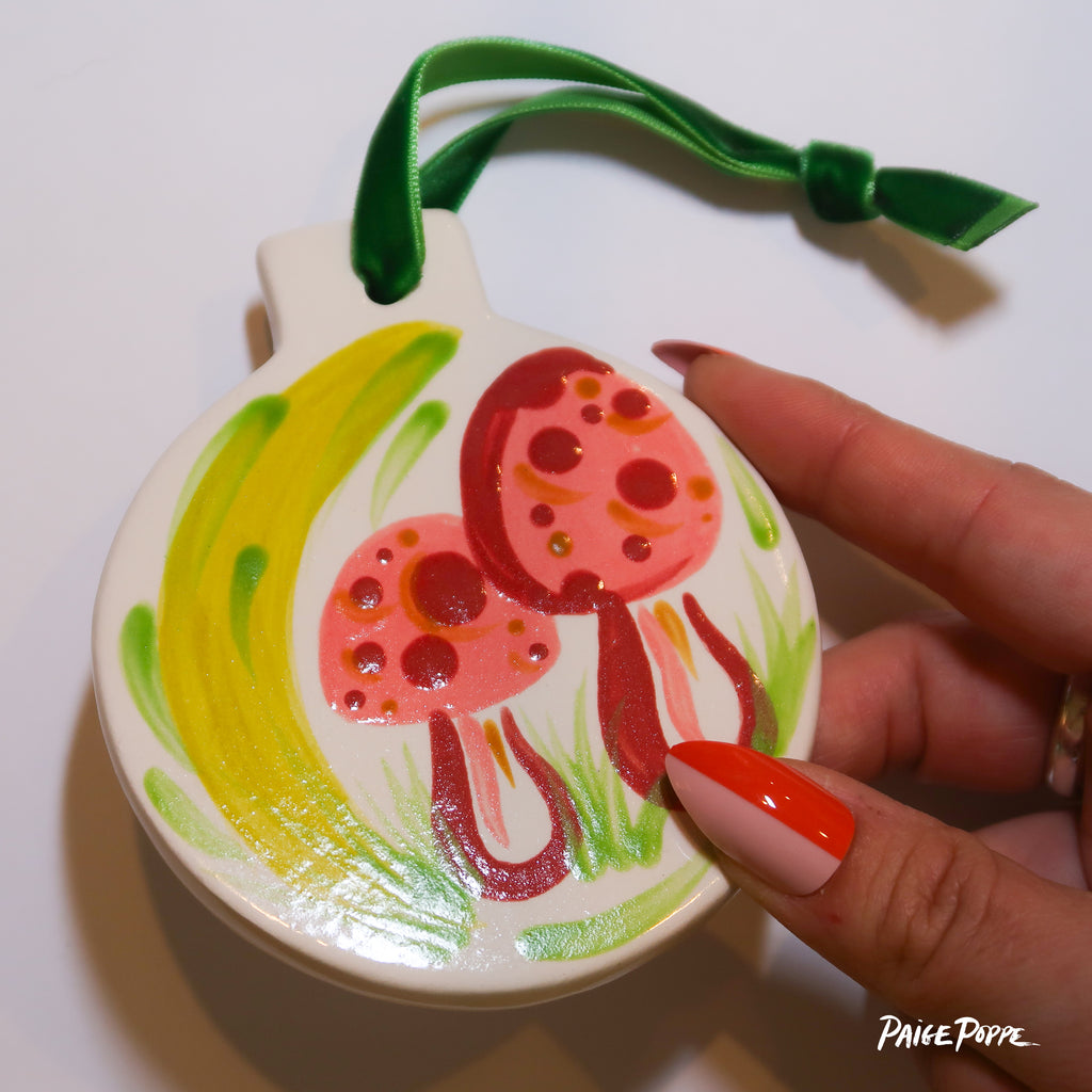 "Mushroom Magic" Handpainted Ceramic Ornament