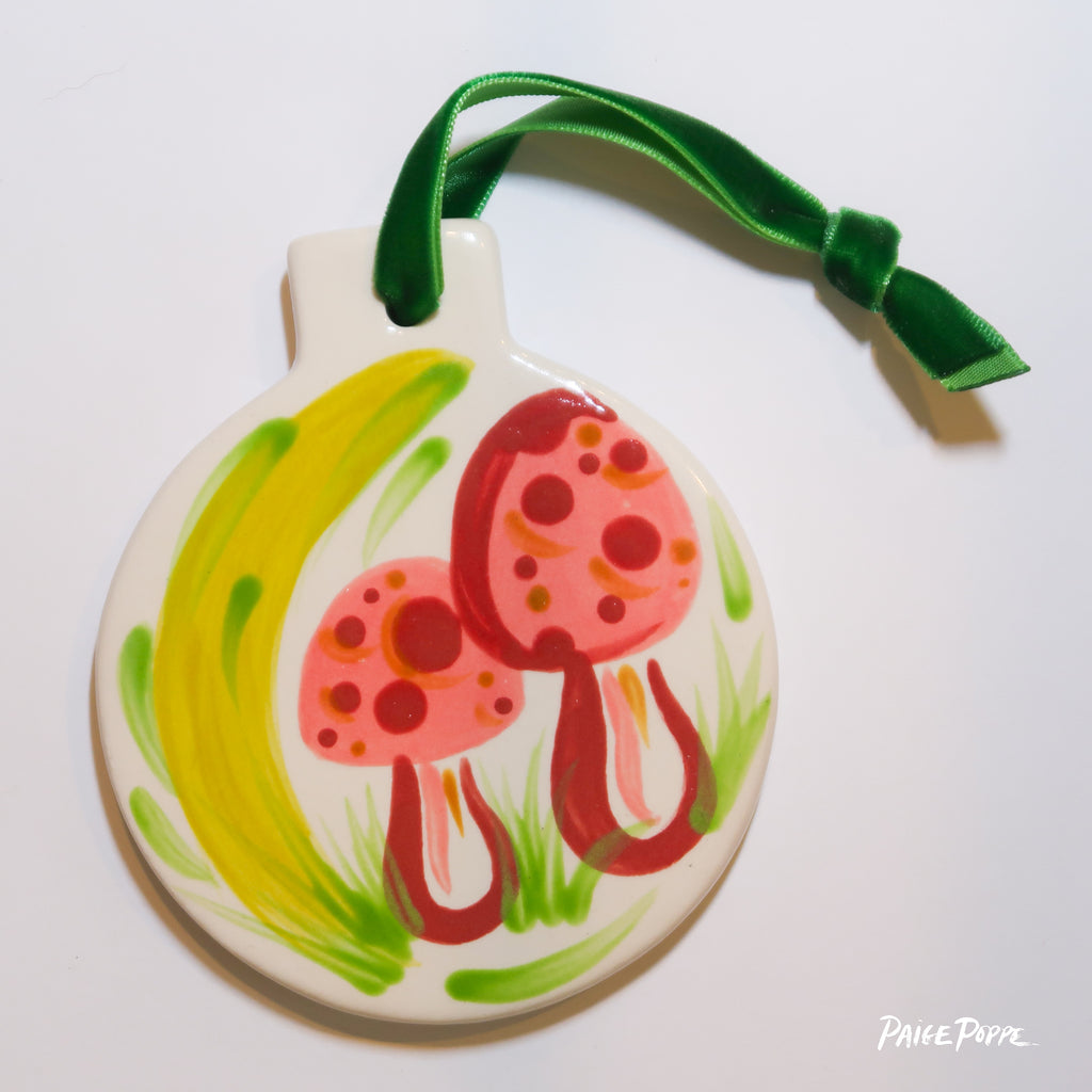 "Mushroom Magic" Handpainted Ceramic Ornament