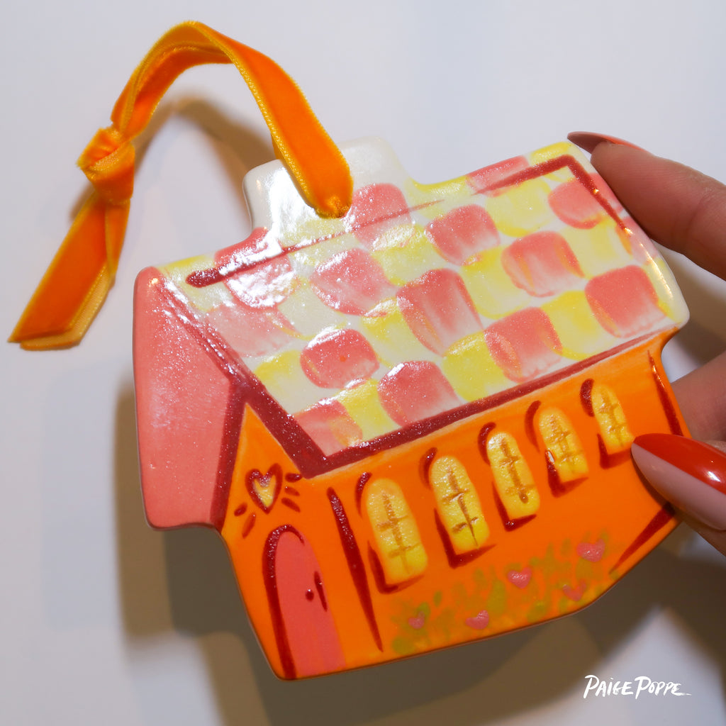 "Cheerful Cottage" Handpainted Ceramic Ornament