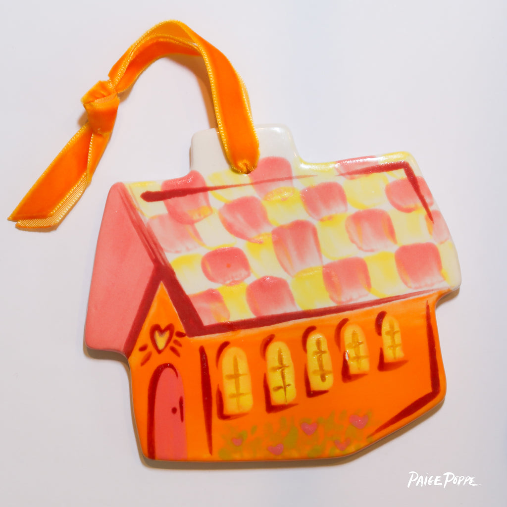 "Cheerful Cottage" Handpainted Ceramic Ornament