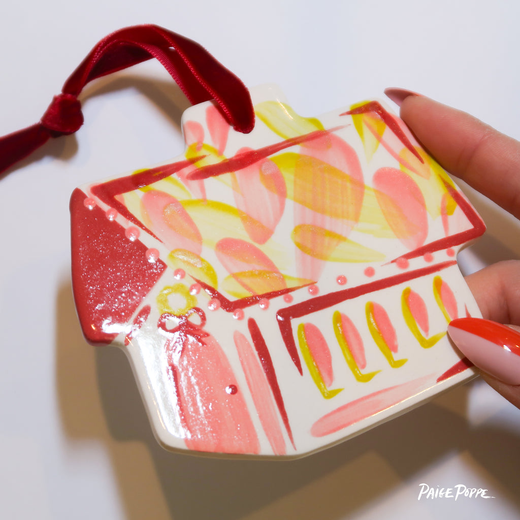 "Cheerful Cabin" Handpainted Ceramic Ornament