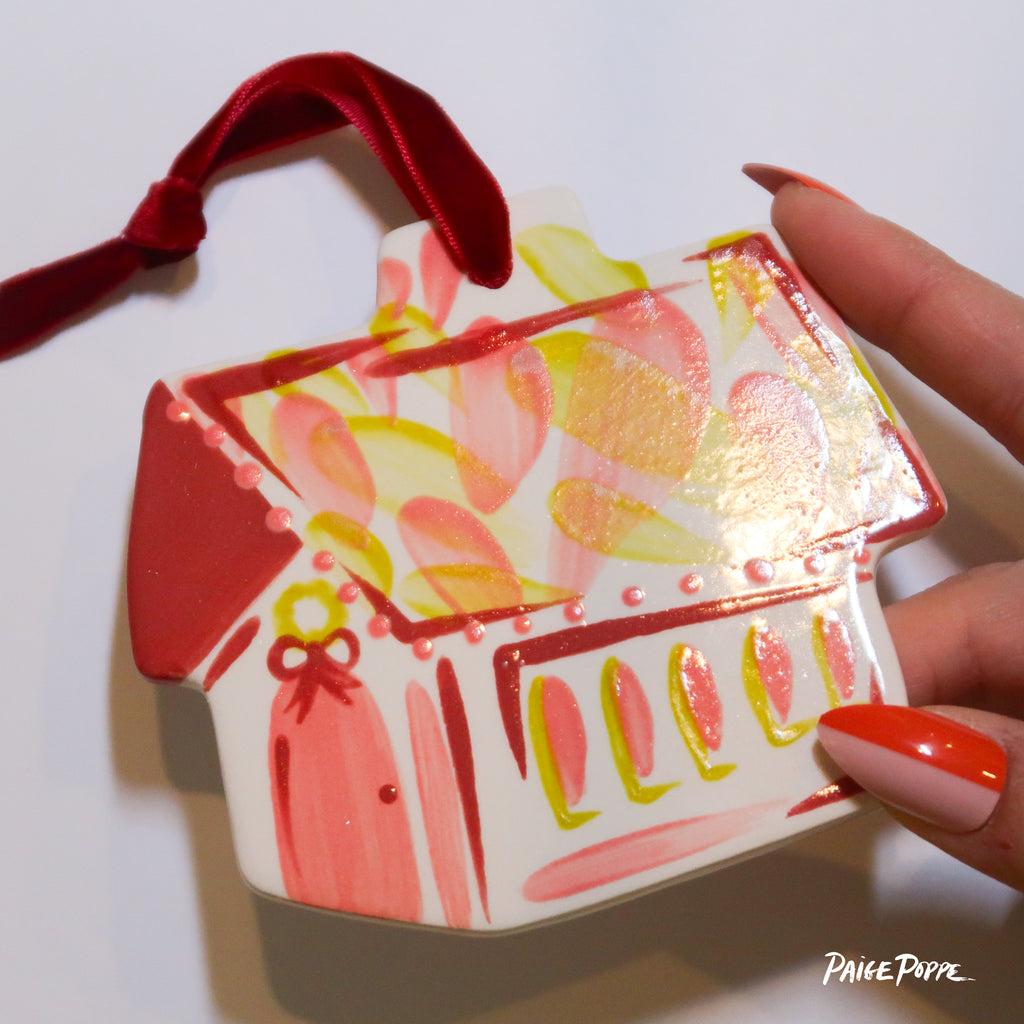 "Cheerful Cabin" Handpainted Ceramic Ornament