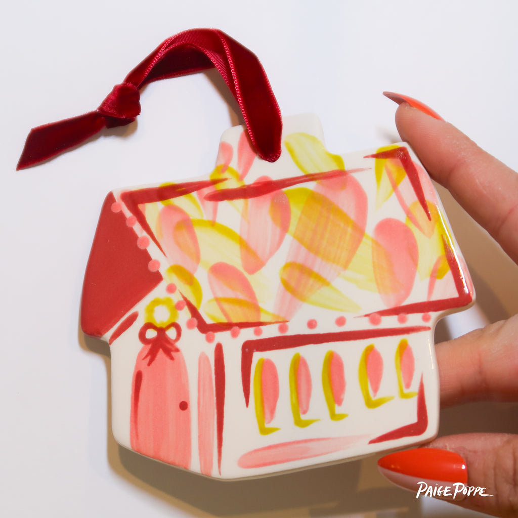 "Cheerful Cabin" Handpainted Ceramic Ornament