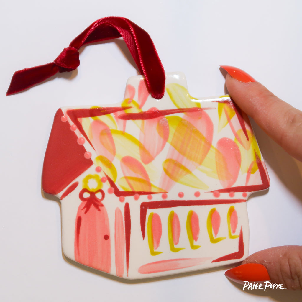 "Cheerful Cabin" Handpainted Ceramic Ornament